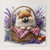 Pomeranian Puppy Dog Waterverf Wildflower Picknick Legpuzzel (Verticaal)