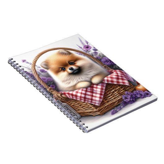 Pomeranian Puppy Dog Waterverf Wildflower Picknick Notitieboek (Rechterzijde)