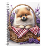 Pomeranian Puppy Dog Waterverf Wildflower Picknick Notitieboek (Voorkant)