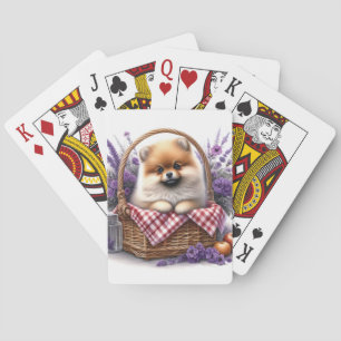 Pomeranian Puppy Dog Waterverf Wildflower Picknick Pokerkaarten