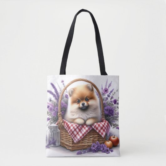 Pomeranian Puppy Dog Waterverf Wildflower Picknick Tote Bag (Voorkant)