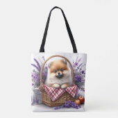 Pomeranian Puppy Dog Waterverf Wildflower Picknick Tote Bag (Achterkant)