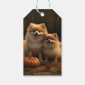 Pomeranian Puppy Herfstvreugde Pompoen Cadeaulabel (Achterkant)