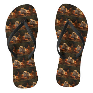 Pomeranian Puppy Herfstvreugde Pompoen Teenslippers