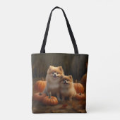 Pomeranian Puppy Herfstvreugde Pompoen Tote Bag (Achterkant)