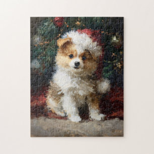 Pomeranian Puppy Kerstschilderij Legpuzzel