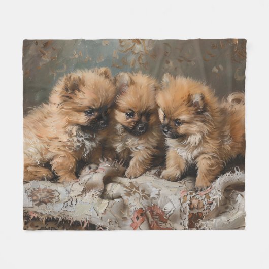 Pomeranian Puppy Trio  Fleece Deken (Voorkant (Horizontaal))