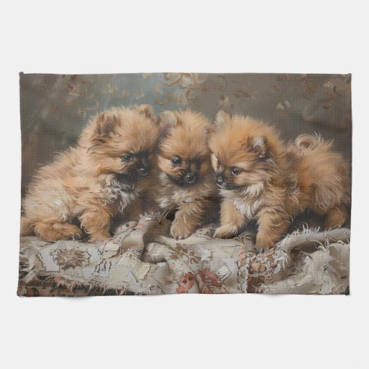 Pomeranian Puppy Trio Theedoek (Horizontaal)