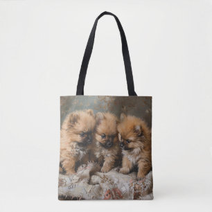 Pomeranian Puppy Trio Tote Bag