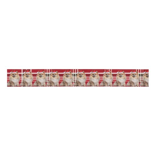 Pomeranian Red Holiday Plaid Funny Dog Christmas Grosgrain Lint (Voorkant)