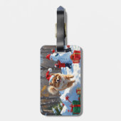 Pomeranian Rent in de Sneeuw met Kerstmuts Bagagelabel (Achterkant verticaal)