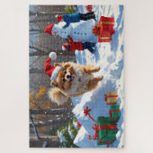 Pomeranian Rent in de Sneeuw met Kerstmuts Legpuzzel (Verticaal)