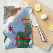 Pomeranian Rent in de Sneeuw met Kerstmuts Theedoek (Quarter Fold)