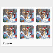 Pomeranian rent in de sneeuw met kerstmuts vierkante sticker (Vel)