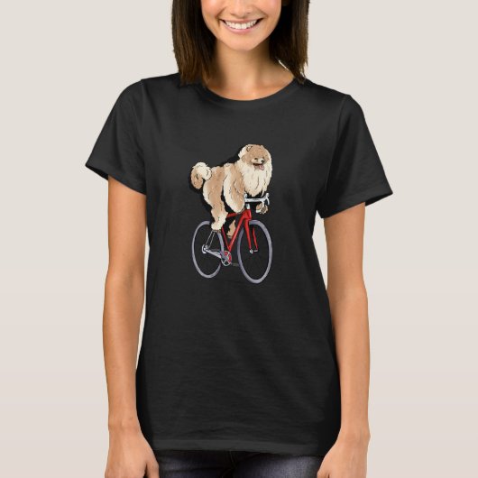 Pomeranian Riding Bicycle Cute Biker Cyclist Premi T-shirt (Voorkant)