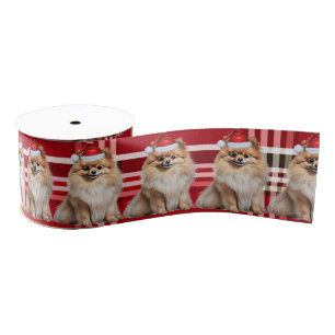 Pomeranian Rood Kerstmis Plaid Grappige Hond Kerst Grosgrain Lint