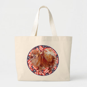 Pomeranian Rood Wit & Blauw Grote Tote Bag