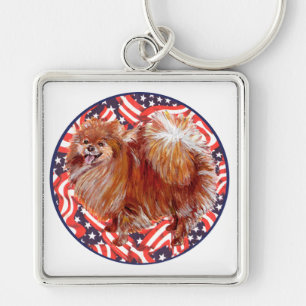 Pomeranian Rood Wit & Blauw Sleutelhanger