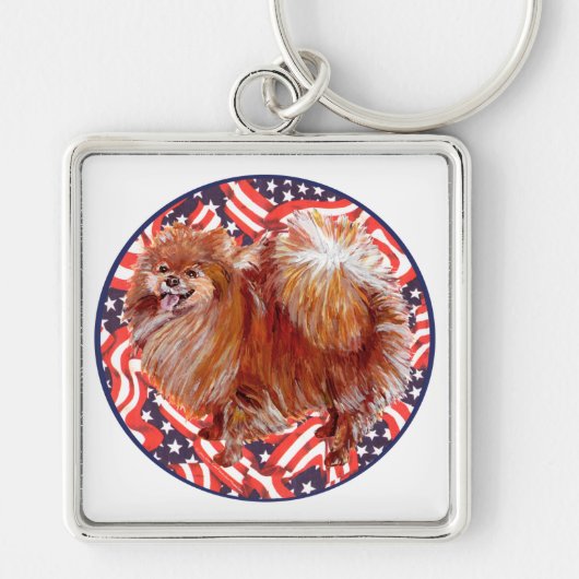 Pomeranian Rood Wit & Blauw Sleutelhanger (Voorkant)