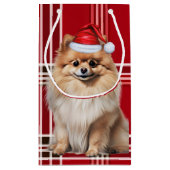 Pomeranian Santa Dog Holiday Red Plaid Christmas Klein Cadeauzakje (Achterkant)
