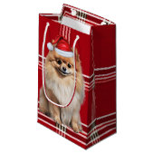 Pomeranian Santa Dog Holiday Red Plaid Christmas Klein Cadeauzakje (Voorkant Gekanteld)