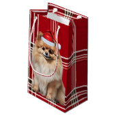 Pomeranian Santa Dog Holiday Red Plaid Christmas Klein Cadeauzakje (Achterkant Gekanteld)