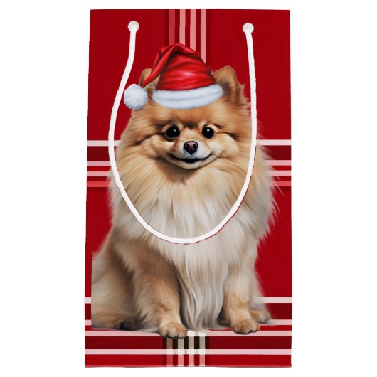 Pomeranian Santa Dog Holiday Red Plaid Christmas Klein Cadeauzakje (Voorkant)