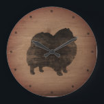 Pomeranian Silhouette Rustic Grote Klok<br><div class="desc">Pommeren Lover's wandklok. Het houtontwerp is bedrukt,  niet echt hout.</div>