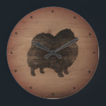 Pomeranian Silhouette Rustic Grote Klok<br><div class="desc">Pommeren Lover's wandklok. Het houtontwerp is bedrukt,  niet echt hout.</div>