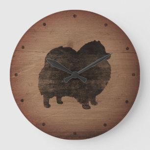 Pomeranian Silhouette Rustic Grote Klok