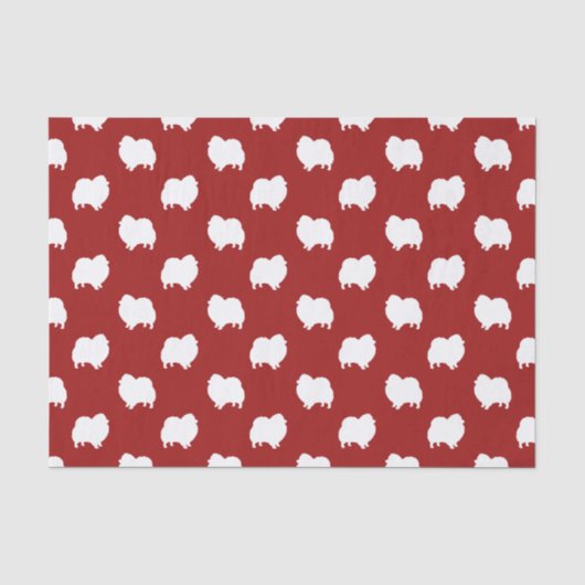 Pomeranian Silhouetten Patroon Rood Tissuepapier (Voorkant)