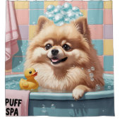 Pomeranian Sloppy Sleepy Schattige Funny Douchegordijn (Voorkant)