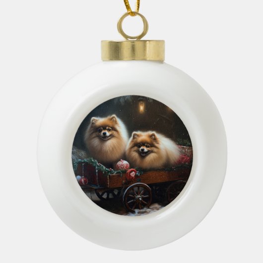 Pomeranian Sneeuw Slede Kerst Decoratie (Voorkant)