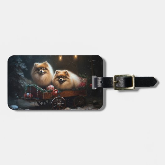 Pomeranian Sneeuw Slede Kerst Decoratie Bagagelabel (Voorkant horizontaal)