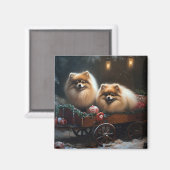 Pomeranian Sneeuw Slede Kerst Decoratie Magneet (Voorkant / Achterkant)