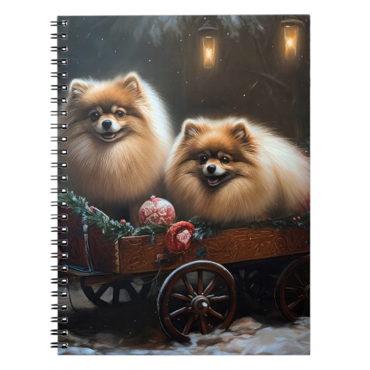 Pomeranian Sneeuw Slede Kerst Decoratie Notitieboek (Voorkant)