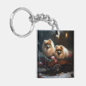 Pomeranian Sneeuw Slede Kerst Decoratie Sleutelhanger (Voorkant Links)