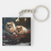 Pomeranian Sneeuw Slede Kerst Decoratie Sleutelhanger (Achterkant)