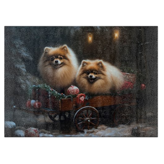 Pomeranian Sneeuw Slede Kerst Decoratie Snijplank (Voorkant)
