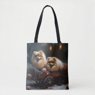 Pomeranian Sneeuw Slede Kerst Decoratie Tote Bag