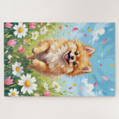 Pomeranian Spring Daisy Field Cute Dog Legpuzzel (Horizontaal)