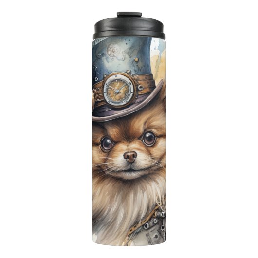 Pomeranian Steampunkhond Thermosbeker (Voorkant)