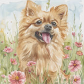 Pomeranian Sticker – Watercolor Design (Voorkant)