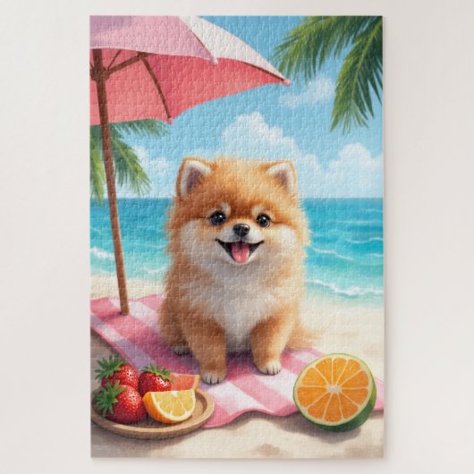 Pomeranian strand relax scène legpuzzel (Verticaal)
