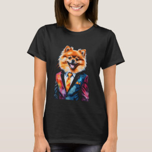 Pomeranian Suit Dog Kleurrijke Grappige Dierlijke T-shirt