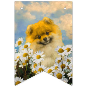 Pomeranian tussen Madeliefjes Schilderij - Origine Vlaggetjes
