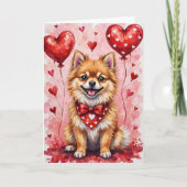 Pomeranian Valentine’s Day Dog with Hearts Red Kaart (Voorkant)