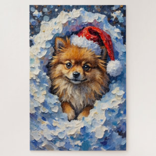 Pomeranian Verdwaald in een Pluizige Kerstsneeuwho Legpuzzel