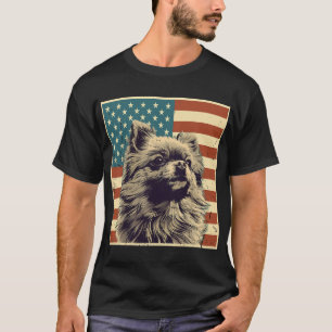 Pomeranian Vintage Amerikaanse Vlag Pom Hondenlief T-shirt