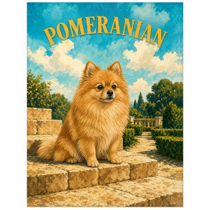 Pomeranian, Vintage Watercolor Honden Kunst Briefkaart